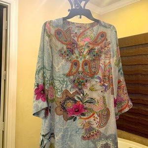 Silk short, kaftan gown/blouse (Johhny Was-like design)